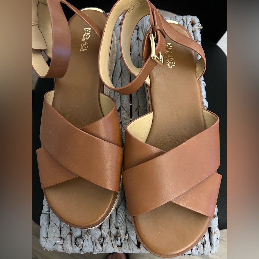 Michael Kors Tan Leather Sandals with Crisscross Straps